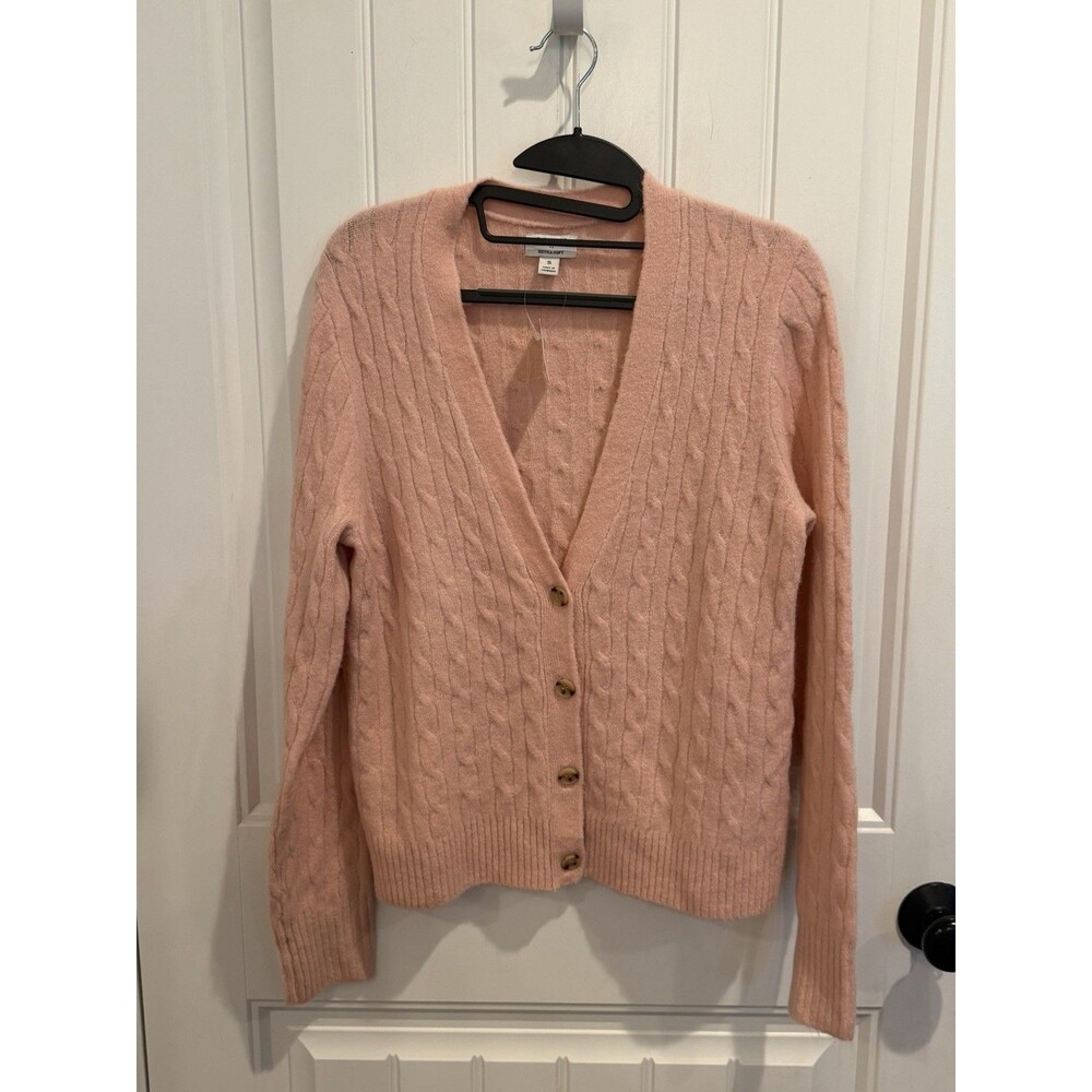 $128 J Crew Women Sz S Cable Knit Cardigan Sweater Yarn Button Long Sleeve Pink
